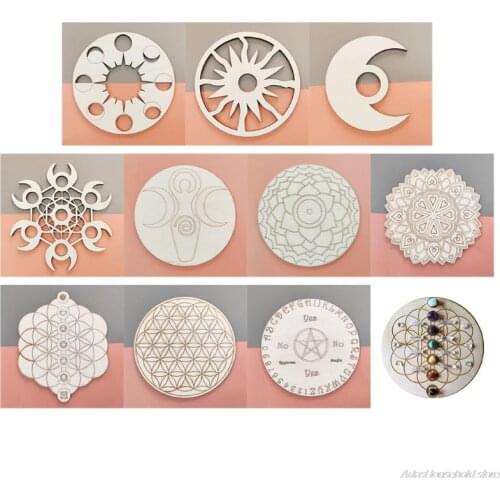 Wooden Stone Base Flower of Life Yoga Base Stand for Meditation Reiki Healing Energy Chakra Stones Decor Insulation 21wholesales