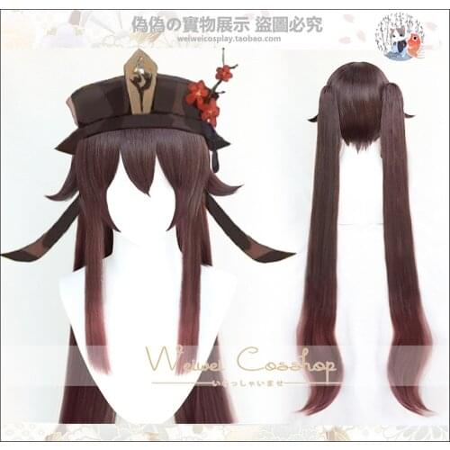 Genshin Impact HuTao Cosplay Women 110cm Long Wig Brown Wig Cosplay Anime Cosplay Wigs Heat Resistant Synthetic Wigs Halloween