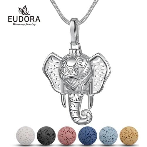 Eudora 12mm Lava Necklace Pendant Volcanic Stone cute Elephant Cage Necklace For DIY Essential Oil Perfume Fine Jewelry K315
