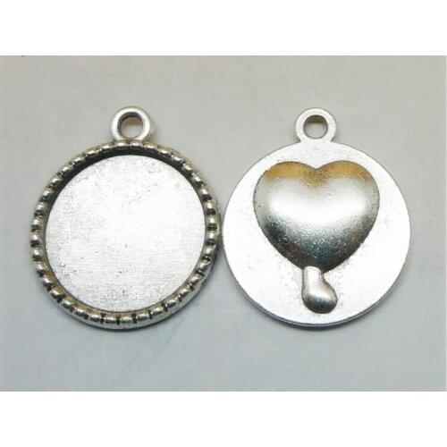 50pcs Antique Bronze/Antique Silver tone Round Heart Base Setting Tray Bezel Pendant Charm/Finding,DIY Accessory Jewelry Making