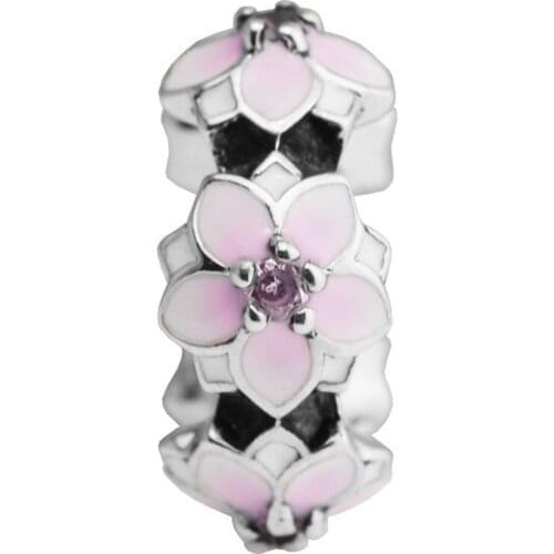 Magnolia Bloom Spacer Beads for Silver 925 Original Charms Bracelets Women Jewelry Pink CZ Flower Charm Beads for Jewelry Making