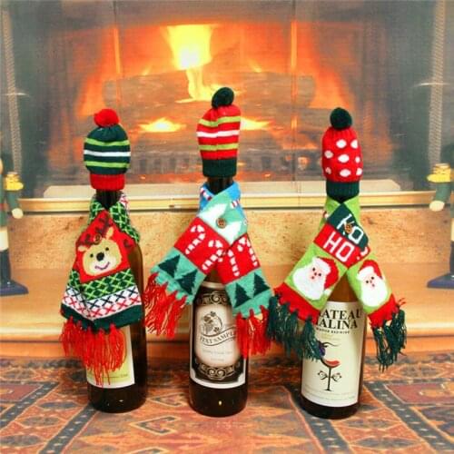Christmas Decorations Home Santa Claus Wine Bottle Cover Clothes Set Hat Cap Scarf Table Decor Navidad New Year Gifts