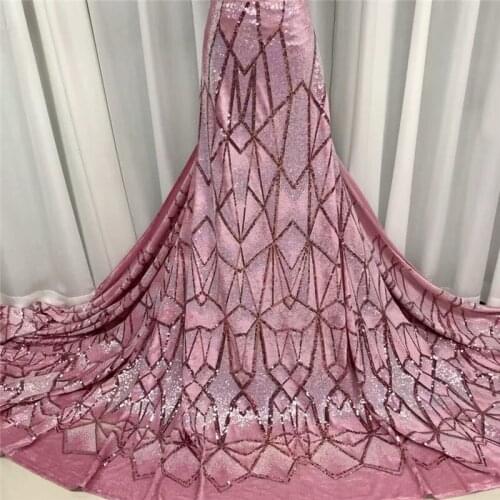 Pink African Net Lace Fabric velvet High Quality Lace Nigerian Wedding Bronzing Lace Fabrics Sequins French Tulle Lace Material