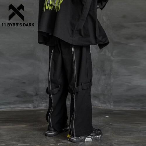 11 BYBBS DARK Tactical Pant Man Elastic Waist Zipper Ribbons Jogger Cargo Pants Harajuku Streetwear Hip Hop Men Trousers Black