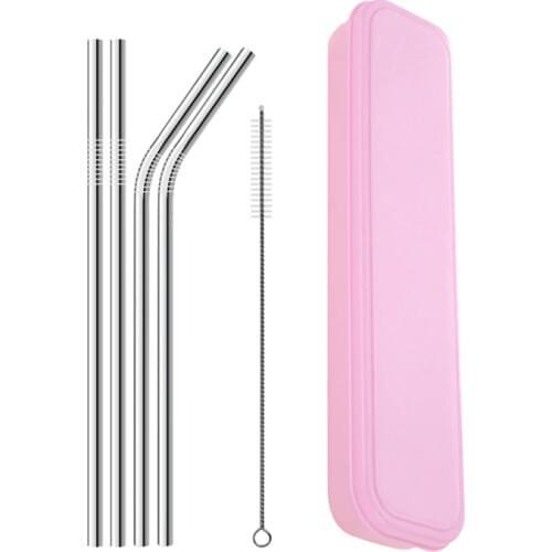 UPORS 4Pcs/Set Stainless Steel Straw with Cleaner Brush Reusable Metal Drinking Straws Food Grade 6*215MM Straw for 20/30oz Mugs