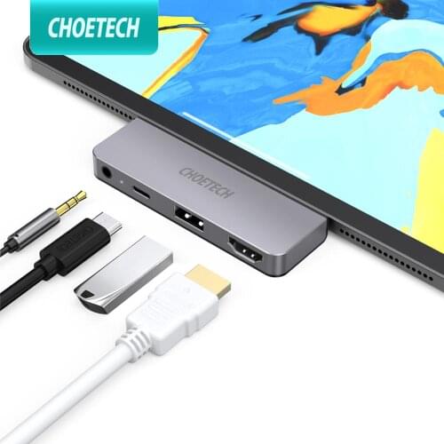 CHOETECH USB C HUB to USB 3.0 HDMI USB HUB for iPad Pro 2018 Type C HUB for MacBook Pro Docking Station Multi 4 Ports Type-C HUB