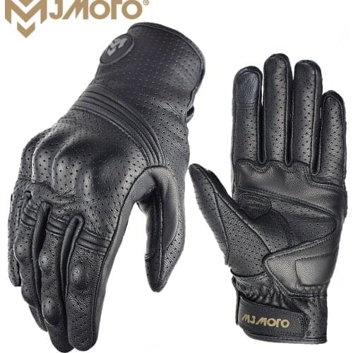 Genuine Leather Vintage Motorcycle Protection Gloves Touchscreen Motorbike Motocross ATV Racing Riding Guante de Moto Accesorios