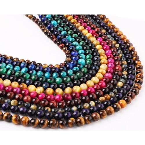 High Quality Natural Gemstone 4/6/8/10/12mm Colorful Tiger Eye Round Loose Beads Stone For DIY Making Jewelry