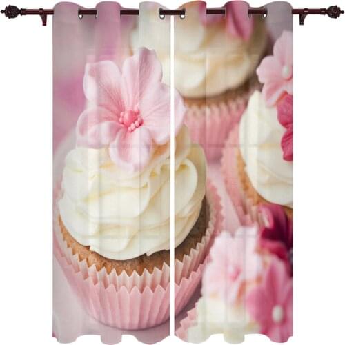 Cream Cup Cake Flowers Candy Curtains for Bedroom Kids Room Living Room Window Curtain Luxury Curtains for Kitchen