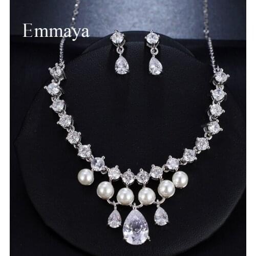 Emmaya Brand Fashion AAA Zircon Water Drop pendant Crystal Earrings Necklace Set For Women Popular Wedding Jewelry Set Gift