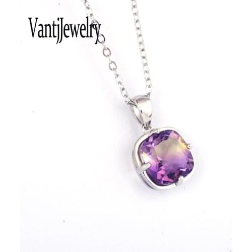 Elegant Ametrine Pendant Sterling 925 Silver Necklace Gemstone 10mm for Women Birthday Party Jewelry Gift Free Shipping