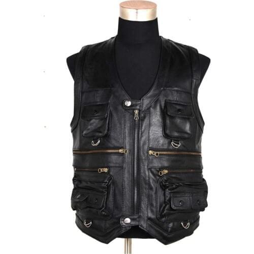 Genuine Leather Vest Sleeveless Jacket Men Casual Vest Many Pockets Brown Black Waistcoat Windproof Jacket Vest Big Size 7XL