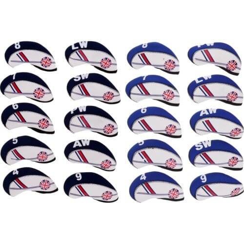 10pcs Neoprene Wedge Golf Iron Head Covers Golf Club Headcover The Union Jack Big Number Tags 4,5,6,7,8,9,PW,AW,SW,LW Headcover