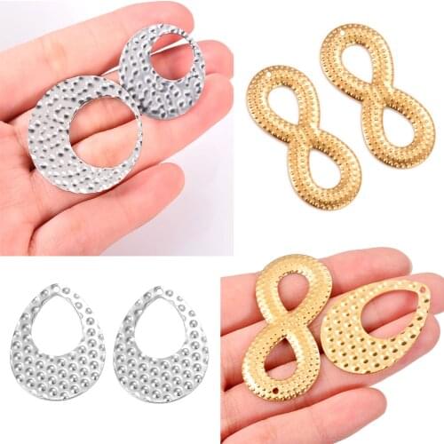 10pcs Stainless Steel Gold Tone Oval Hammered Stamping Charms Disc Pendants Tags Dangle Earrings Charms For Diy Jewelry Making