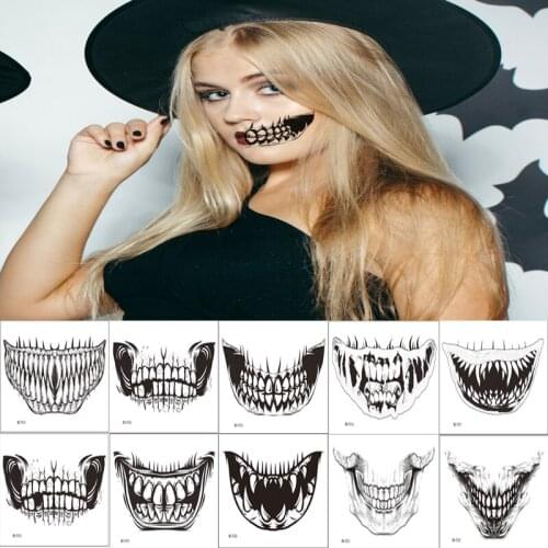 5PCS Halloween Mouth Teeth Face Sticker Tattoo Sticker Waterproof Dark Wind Funny Makeup Temporary Sticker Face Sticker