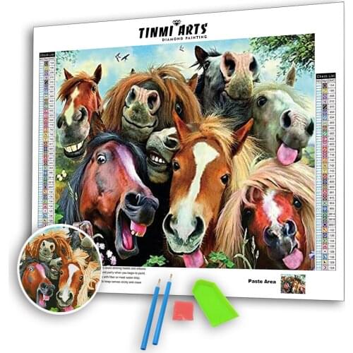 5D Diamond Painting Animal Horses Selfies Full Drill DIY Mosaic Cross Stitch Pattern Handmade Embroidery Picture Kits Wall Décor