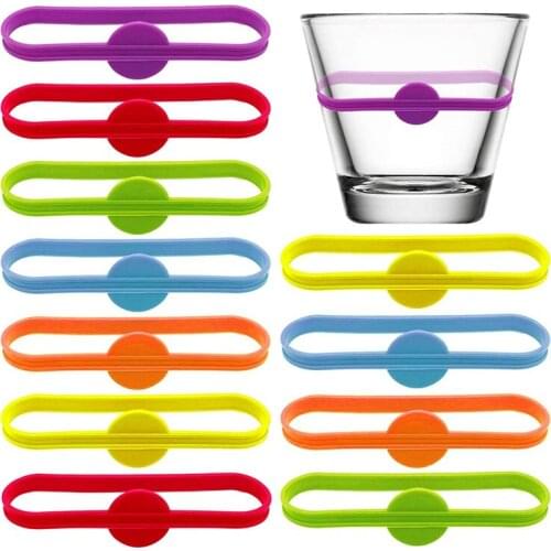 6/12/24/36pcs Wine Glass Marker Set Drinking Recognizer Tag Glasses Silicone Strip Label Barware Bar Party Accessories