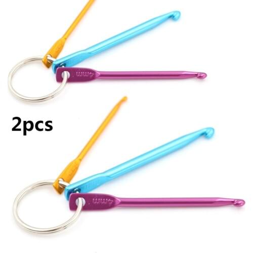 6pcs/2set 3 Sizes In 1 Set Keychain Hooks, DIY Multicolour Crafts Knitting Needles Mini Aluminum Crochet Hook Key Ring