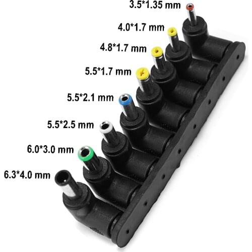 8pcs/set DC 5.5X 2.1mm Female Right Angle Jack Plug Adapter Connectors To Universal Male Plug Power Adaptor For Laptop Notebook