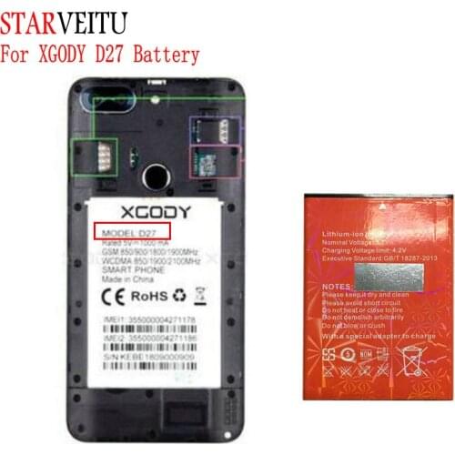 Starveitu Battery for XGODY D27 Rechargeable Bateria Replace Li-polymer Batteries 2500mAh with Tracking Number