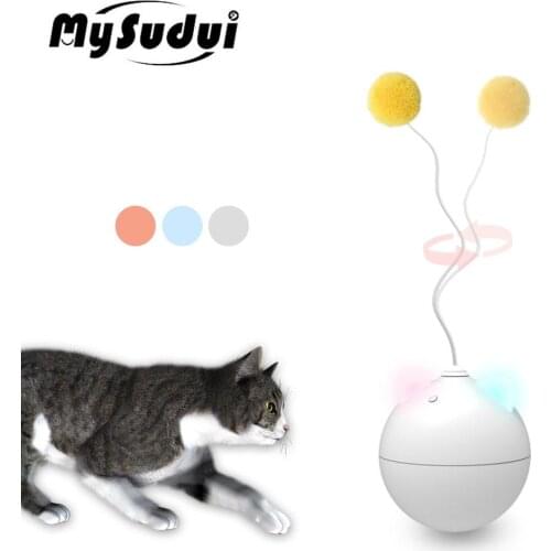 Automatic Cat Toy Ball Rolling Colorful Led Ear Cat Toys Interactive Electric Cat Stick Toy Pet Gatos Productos Para Mascotas