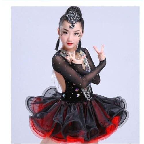 Tassel ballroom dancing dresses skirt kids fringe children professional latin dance dress for girls salsa cha cha samba tango