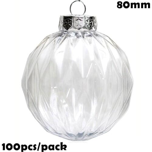 Free Shipping DIY Paintable/Shatterproof Clear Christmas Decoration Ornament 80mm Fillable Plastic Melon Ball, 100/Pack