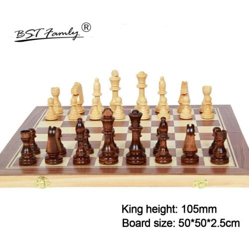 BSTFAMLY Wood Chess Set Game of International Chess Chessman Folding 50*50cm Chessboard Chess Pieces King Height 105mm I17