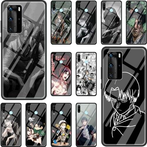 Phone Case for Huawei P Smart Z 2019 P30 Lite P40 P20 Pro P10 2021 5G Glass Shell Cover Anime Attack on Titan levi ackerman