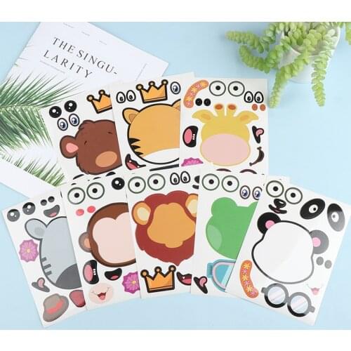 8Sheets/set Kids Funny Puzzle Games Make A Face DIY Animal Jigsaw Stickers Gift Creative Stickers Baby Toys