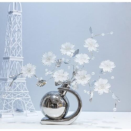 Europe White Brown Ceramic Crystal Flower Vase Home Decoration Accessories Handicraft Crafts Figurines & Miniatures Wedding Gift