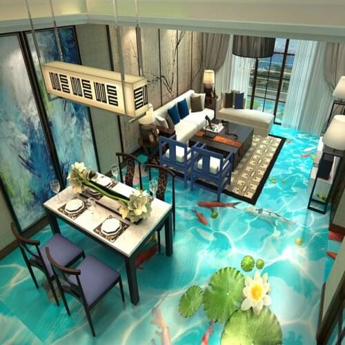 Custom Photo Floor Wallpaper Lotus Carp Chinese Style Living Room Bathroom 3D Floor Mural Decoration PVC Self-adhesive Wallpaper