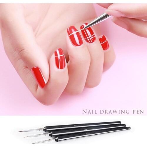 Hot sale 3Pcs Nail Art Painting Brush Hook Line Pull Flower Pen Gel Extension Builder Slim Tip Easy to Use Tool