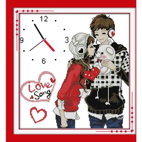 Joy Sunday Forever Love Clock Cross Stitch DIY Craft Handmade Cross-stitch Kit Embroidery Needlework Wedding Cross Stitch Design