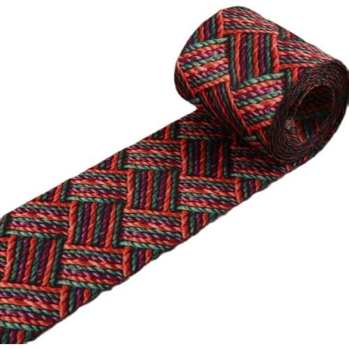 2 "Red Soft Smooth Ethnic Webbing,Webbing Purse Strap Purse Bag Geometric Pattern Woven Belt Straw Trim Webbing Bag Belt -50MM