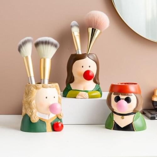 Creative Mona Lisa Pen Holder Desk Storage Box Home Decoration Accessories Dried Flower Vases VanGogh Sculpture Crafts Ornaments
