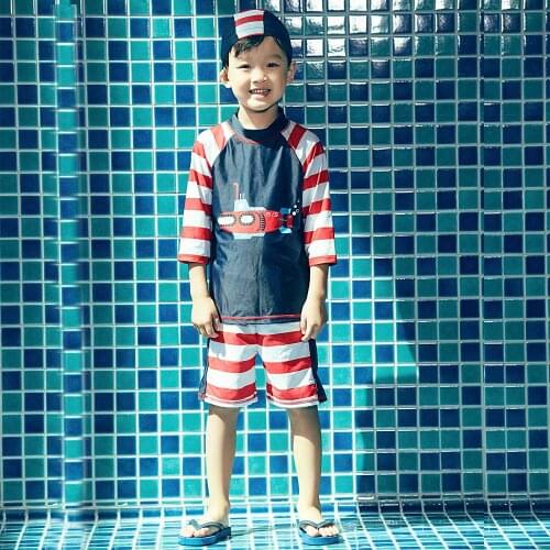 Boys Two Piece Rash Guard Swimsuits Kids Sunsuit Swimwear Sets Striped Car Printed Bathing Suit Sun Protection Half Sleeve Top