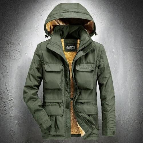 Men Outdoor Jacket Military Jacket Hiking Coat Trekking Camping Clothes Multi-Pockets Men Waterproof Jacket Fleece Lined Warm