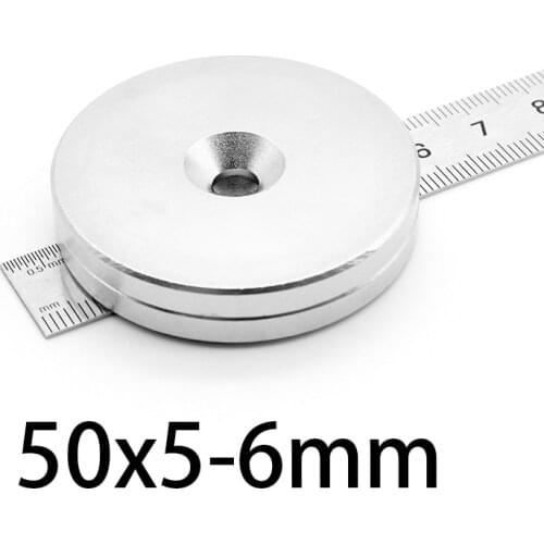 1-5PCS 50x5-6mm Permanent NdFeB Strong Magnets 50x5mm Hole 6mm Round Countersunk Neodymium Magnet 50*5-6mm Big Disc Magnet