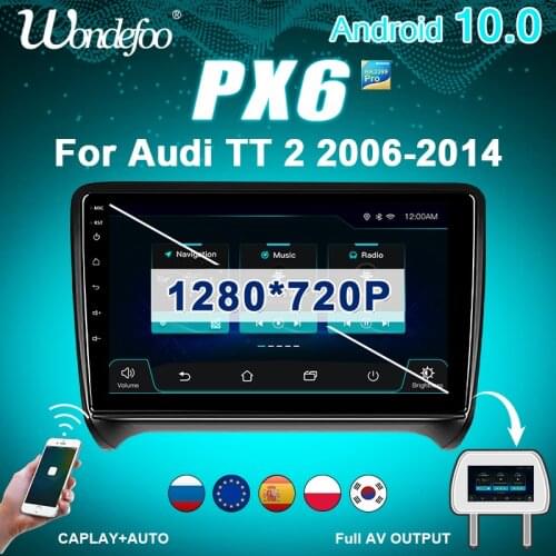 2 din Android 10 car radio PX6 For Audi TT MK2 2006-2012 auto audio navigation GPS 2din car stereo bluetooth screen multimedia