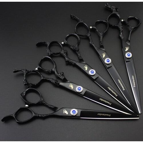 Freelander 7.0 inch Black Paint High-Grade Dog Hair Clipper Blue Gem 5 Styles Dragon Handle Dog Pets Shears Grooming Tools