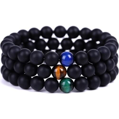 Matted Beads Tigers Eye Stone Strand Bracelet Buddha Yoga Strench for Women Men Jewelry