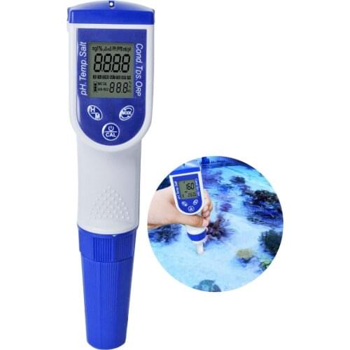 6-in-1 Multi Parameter Pentype Water Quality Tester Combo Meter pH Temperature Conductivity TDS ORP Salinity w/ optional ORP