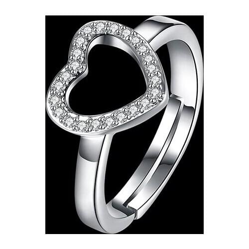 Fashion Simple Heart-shaped Opening Rings For Women Halo Pave Tiny Cubic Zirconia Wedding Ring Bague Anillos LR944