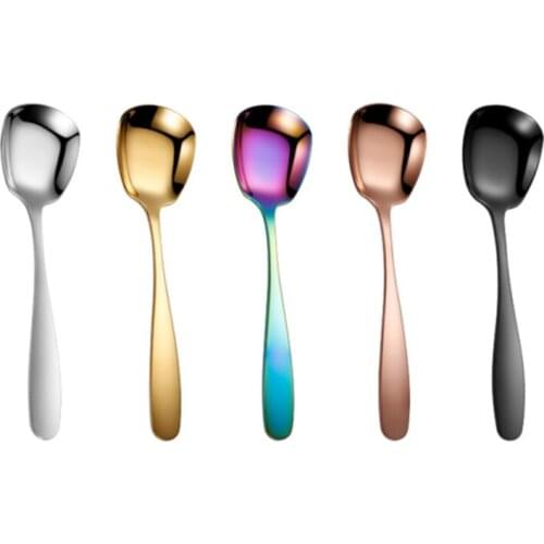 5Pcs Cutlery Stainless Steel Tableware Set Rice Soup Square Spoon Ladle Gold Dessert IceCream Spoon Restaurant Kitchen Accessory
