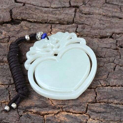 Natural jade pendant hollow hand-carved heart jade pendants brand men women jadeite jade jewelry jade necklace women