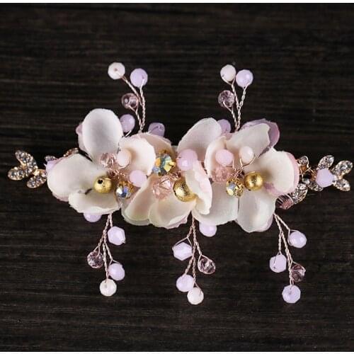 New pink flower headdress hairpin childrens dress accessories handmade crystal tiara children hairpin wedding decoration