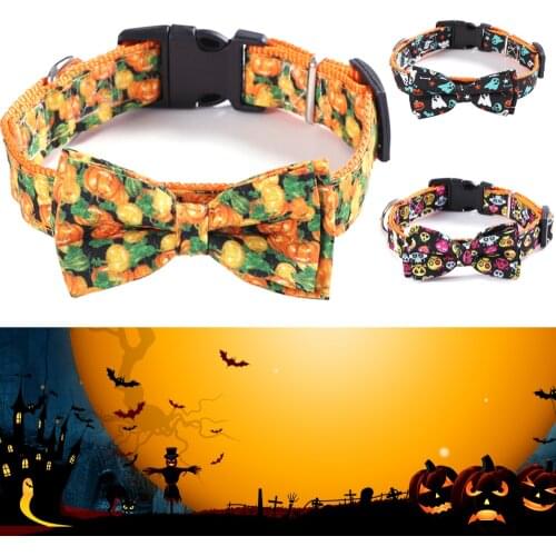 Halloween Cat Collars with Pumpkin Ghost for Cat Bow Tie Collar for Kittens Cat Necklace Belt Kedi Collar Gato Collars for Cats
