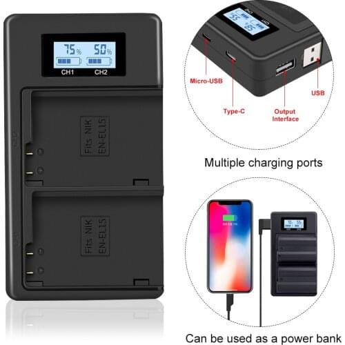 PALO EN-EL15 EN EL15 ENEL15 EL15A LCD Dual USB Charger for Nikon D600 D610 D600E D800 D800E D810 D7000 D7100 d750 V1