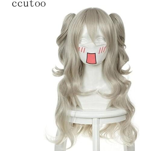 Ccutoo Charlotte Nao Tomori 27.5" Grey Curly Long Synthetic Hair Cosplay Full Wigs With Chip Ponytails Heat Resistance Fiber